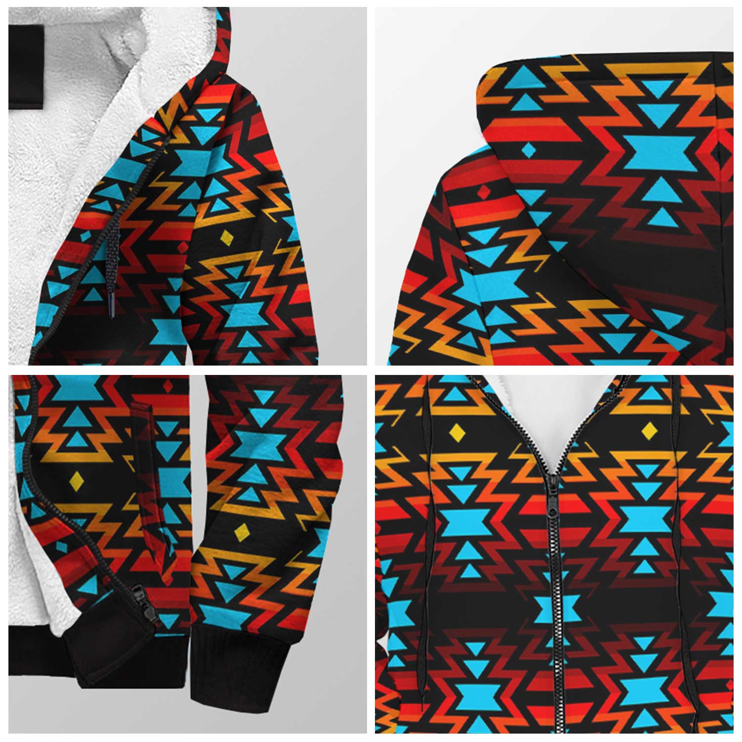Black Fire and Turquoise Sherpa Hoodie 49 Dzine