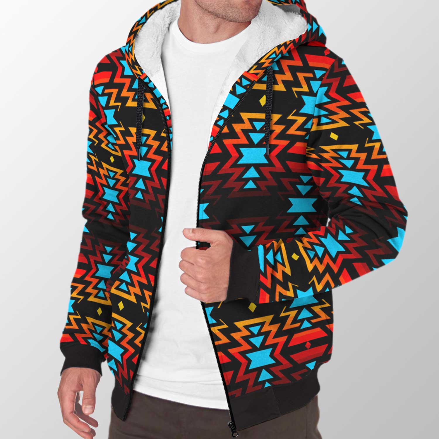 Black Fire and Turquoise Sherpa Hoodie 49 Dzine