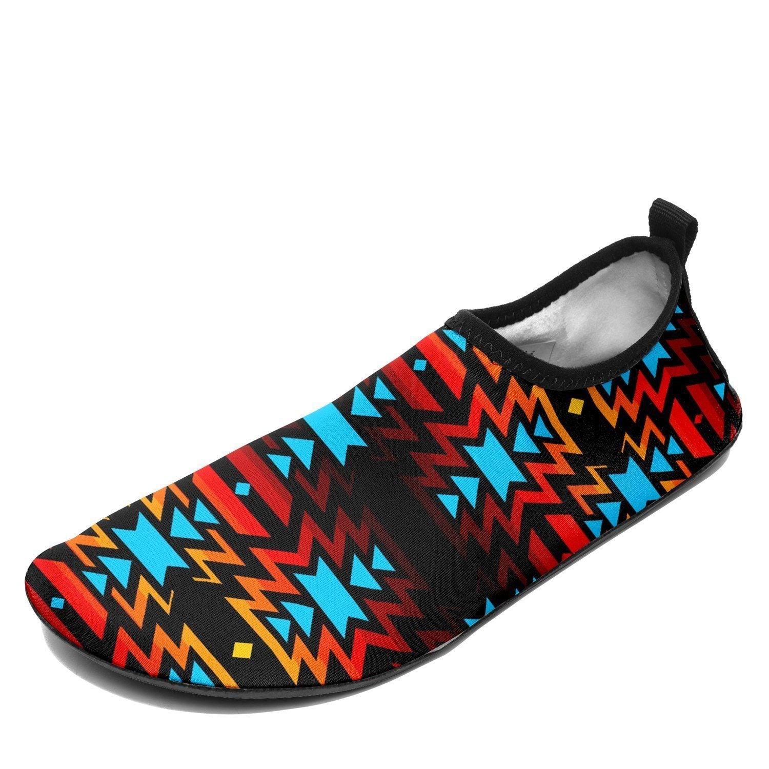 Black Fire and Turquoise Sockamoccs Kid's Slip On Shoes 49 Dzine