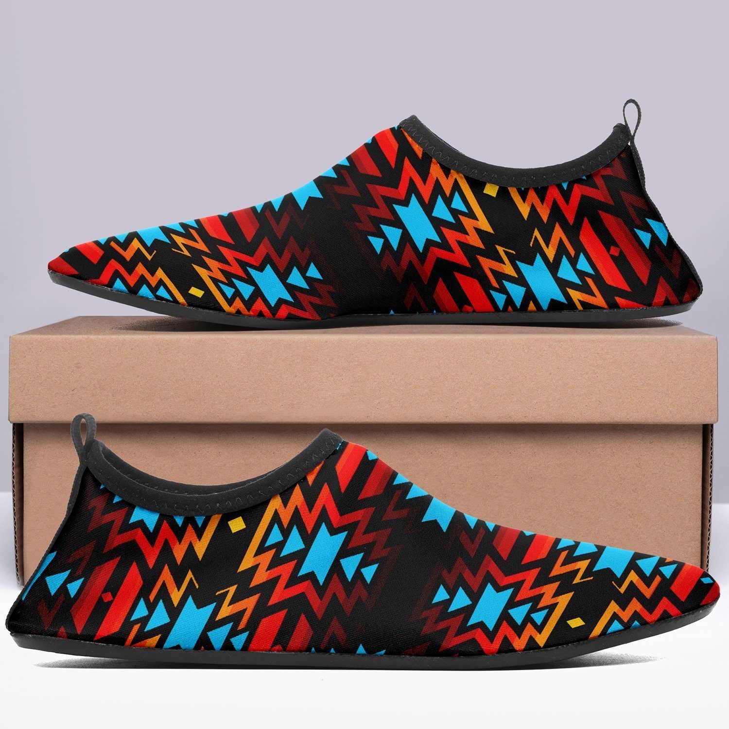 Black Fire and Turquoise Sockamoccs Kid's Slip On Shoes 49 Dzine