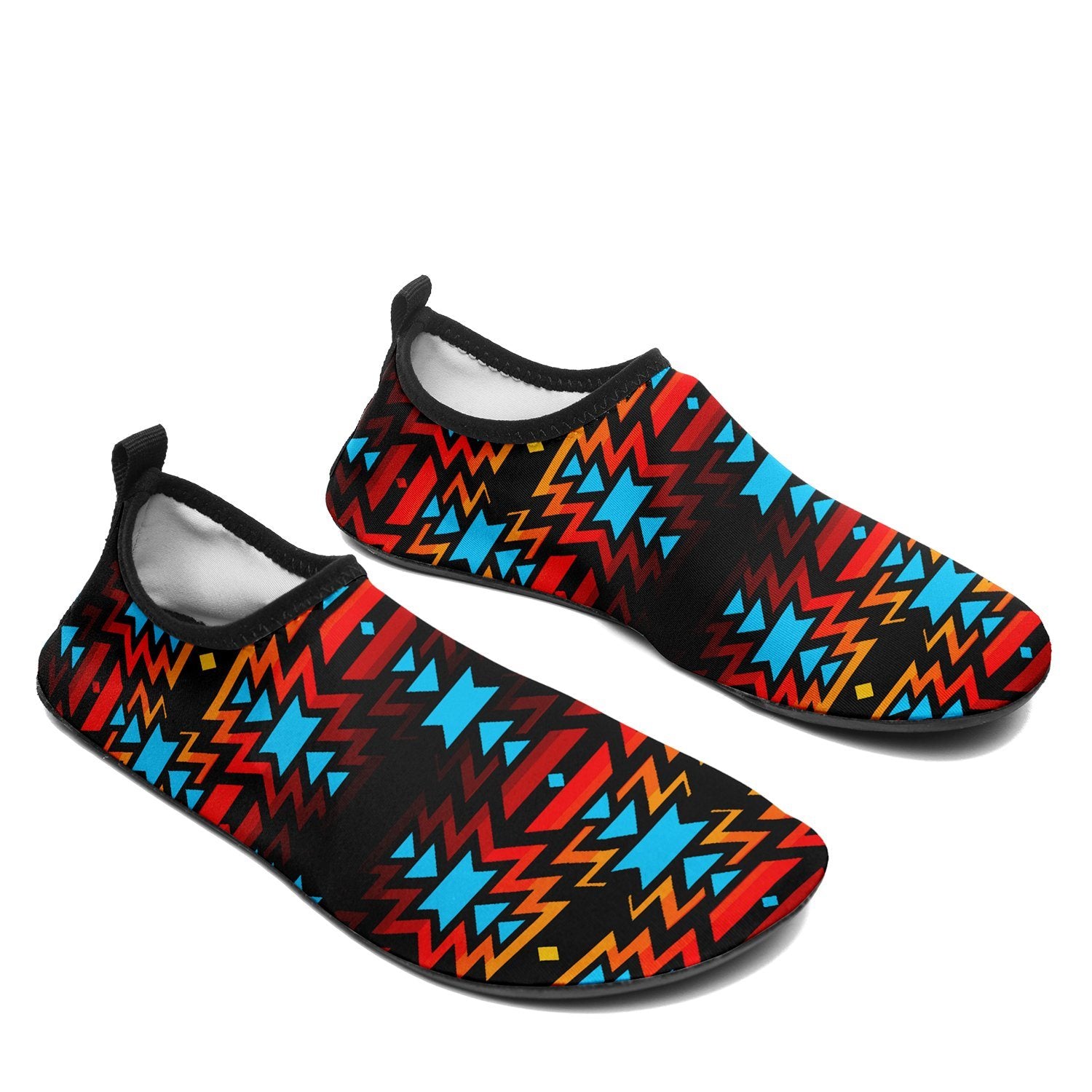 Black Fire and Turquoise Sockamoccs Slip On Shoes 49 Dzine