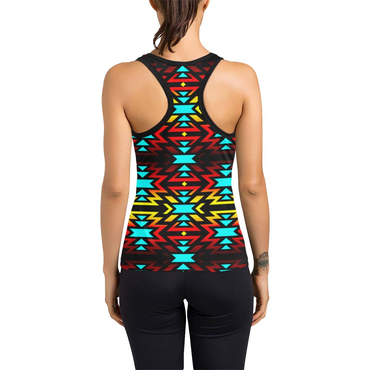Black Fire and Turquoise Women's Racerback Tank Top (Model T60) Racerback Tank Top (T60) e-joyer