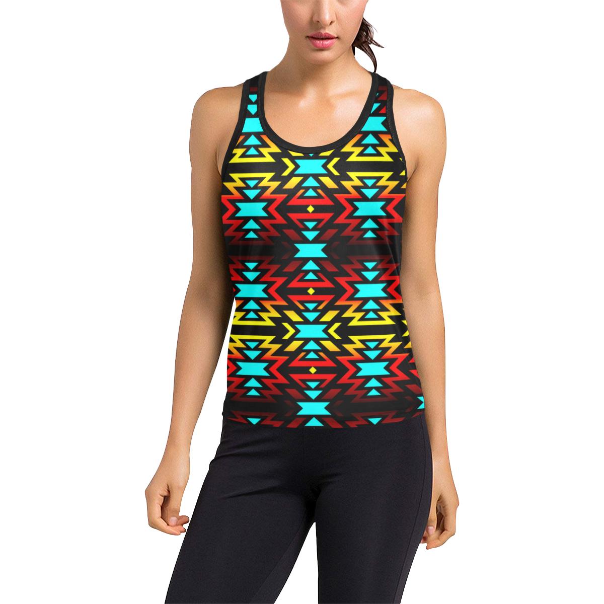 Black Fire and Turquoise Women's Racerback Tank Top (Model T60) Racerback Tank Top (T60) e-joyer