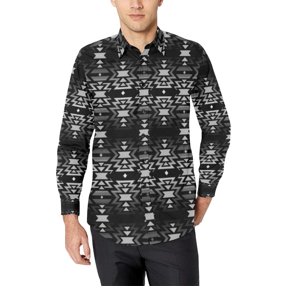 Black Fire Black and Gray Men's All Over Print Casual Dress Shirt (Model T61) Men's Dress Shirt (T61) e-joyer