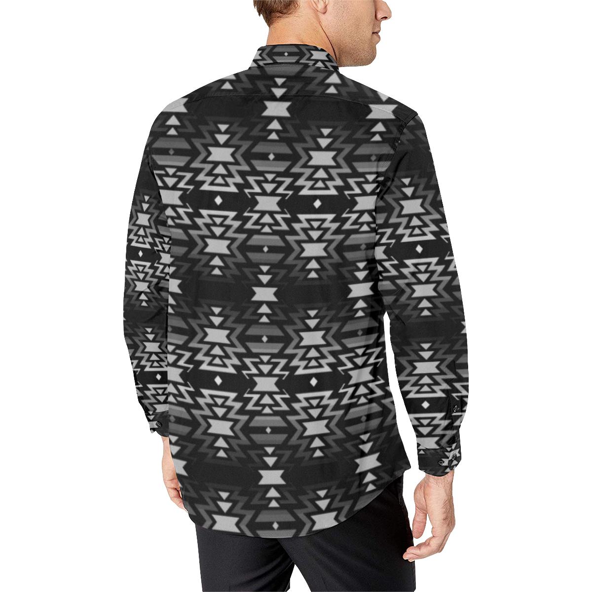 Black Fire Black and Gray Men's All Over Print Casual Dress Shirt (Model T61) Men's Dress Shirt (T61) e-joyer