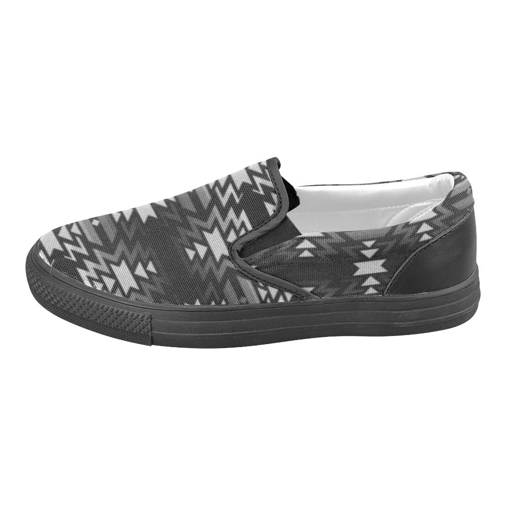 Black Fire Black and Gray Men's Unusual Slip-on Canvas Shoes (Model 019) Men's Unusual Slip-on Canvas Shoes (019) e-joyer