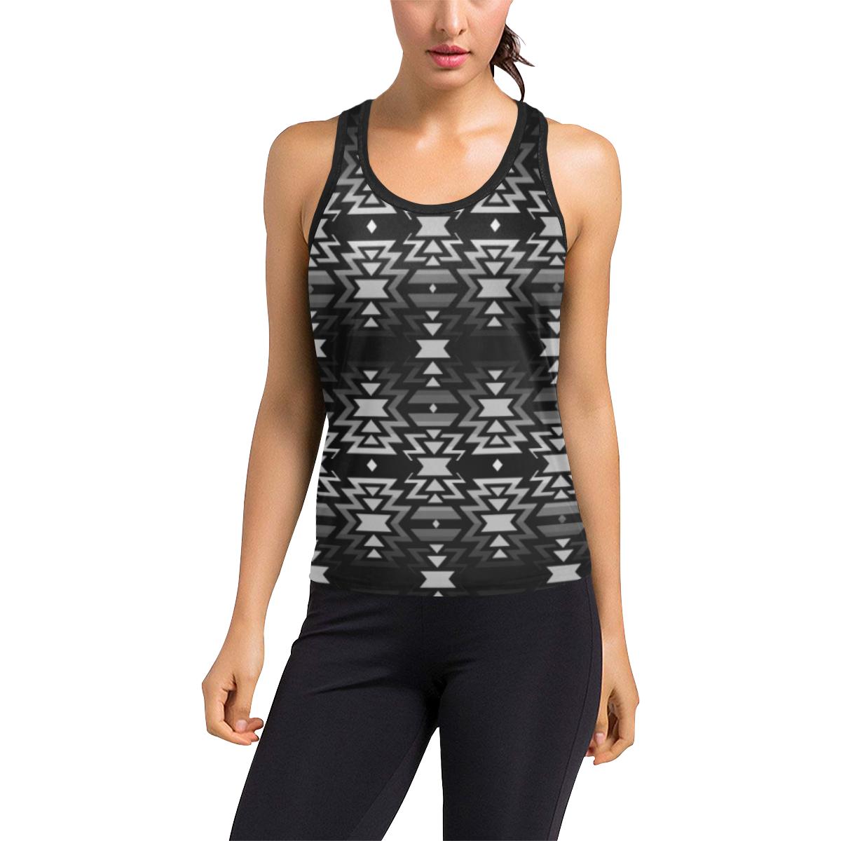 Black Fire Black and Gray Women's Racerback Tank Top (Model T60) Racerback Tank Top (T60) e-joyer