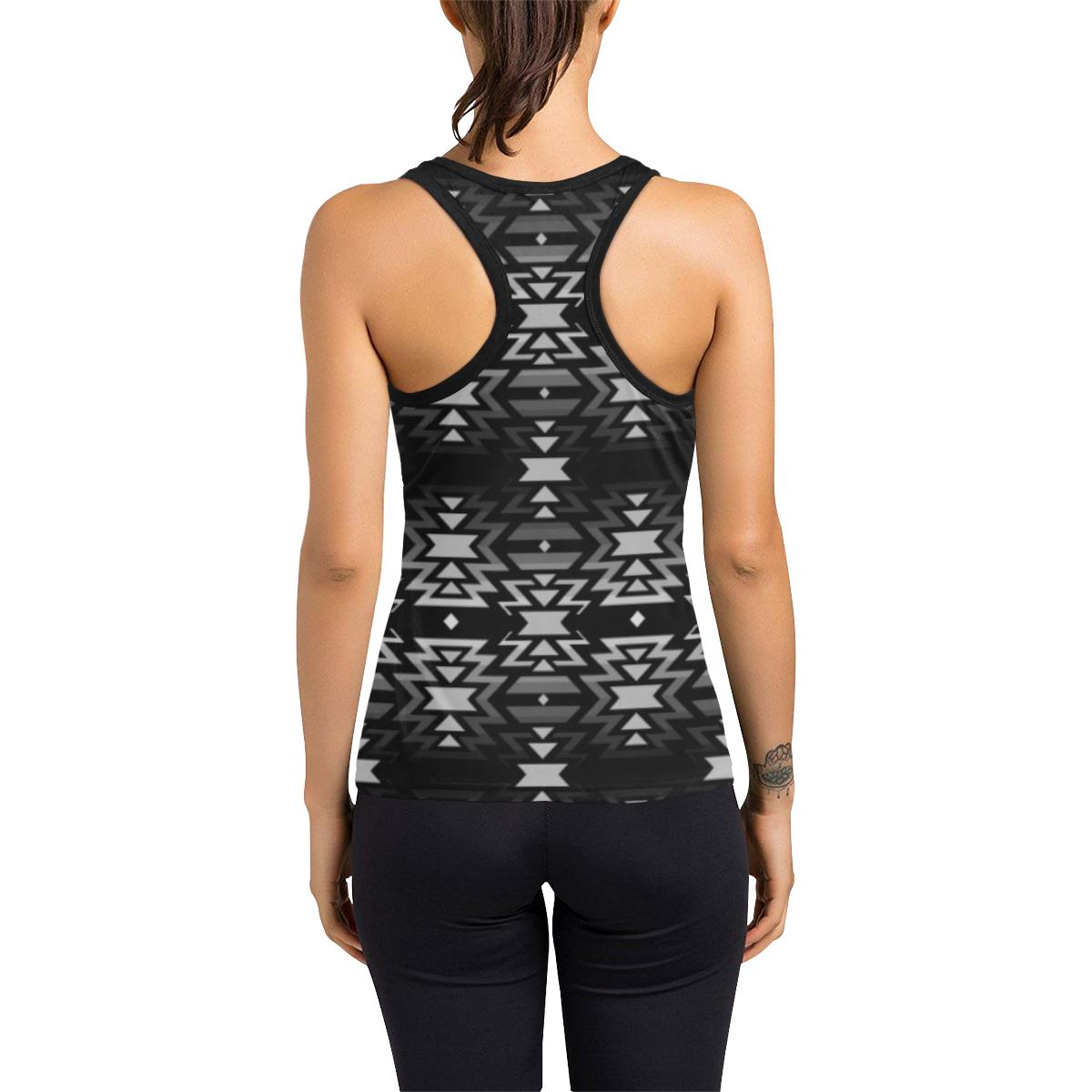 Black Fire Black and Gray Women's Racerback Tank Top (Model T60) Racerback Tank Top (T60) e-joyer