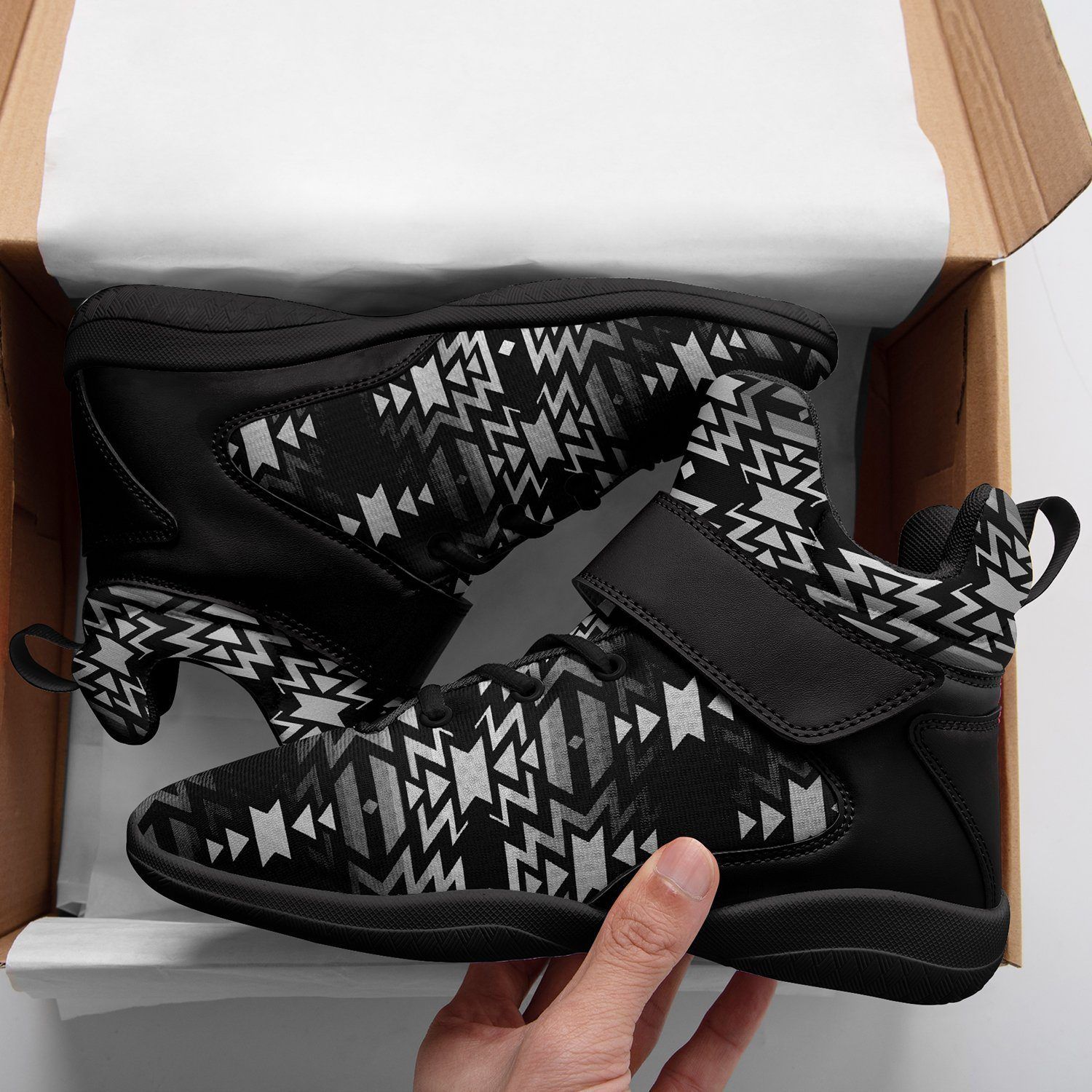 Black Fire Black and White Kid's Ipottaa Basketball / Sport High Top Shoes 49 Dzine
