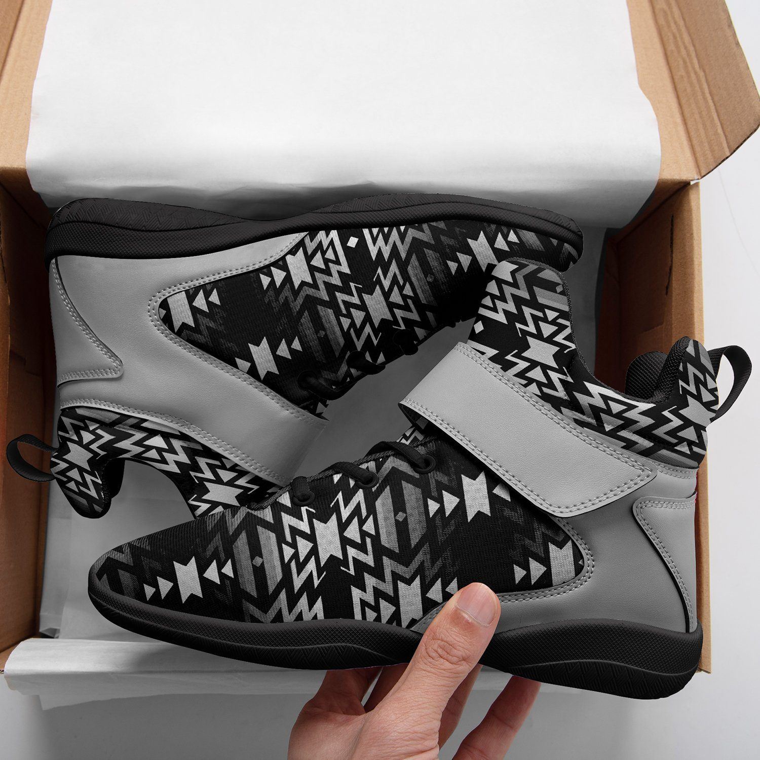 Black Fire Black and White Kid's Ipottaa Basketball / Sport High Top Shoes 49 Dzine