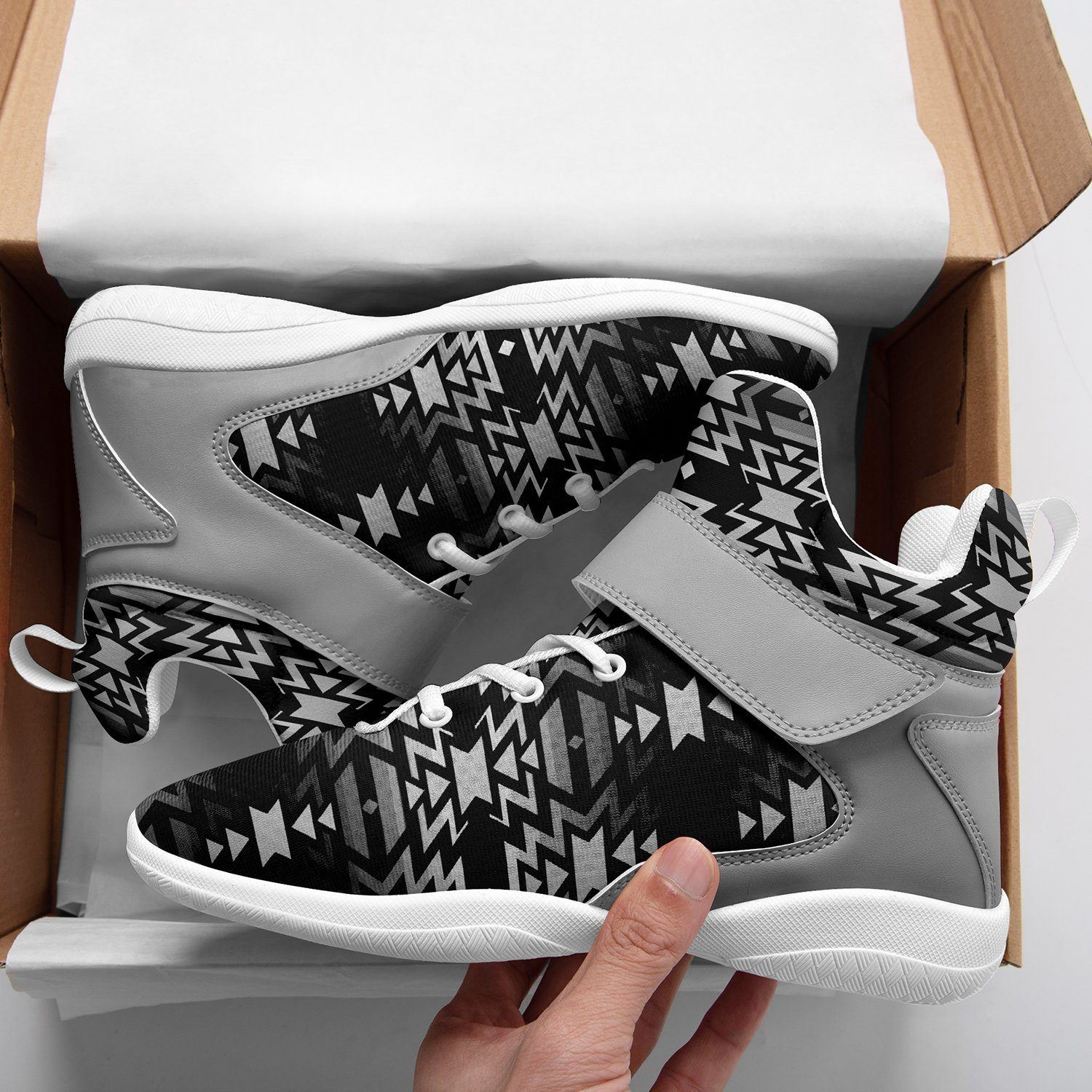 Black Fire Black and White Kid's Ipottaa Basketball / Sport High Top Shoes 49 Dzine