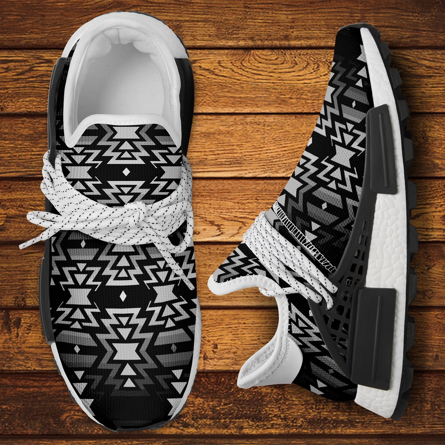 Black Fire Black and White Okaki Sneakers Shoes 49 Dzine