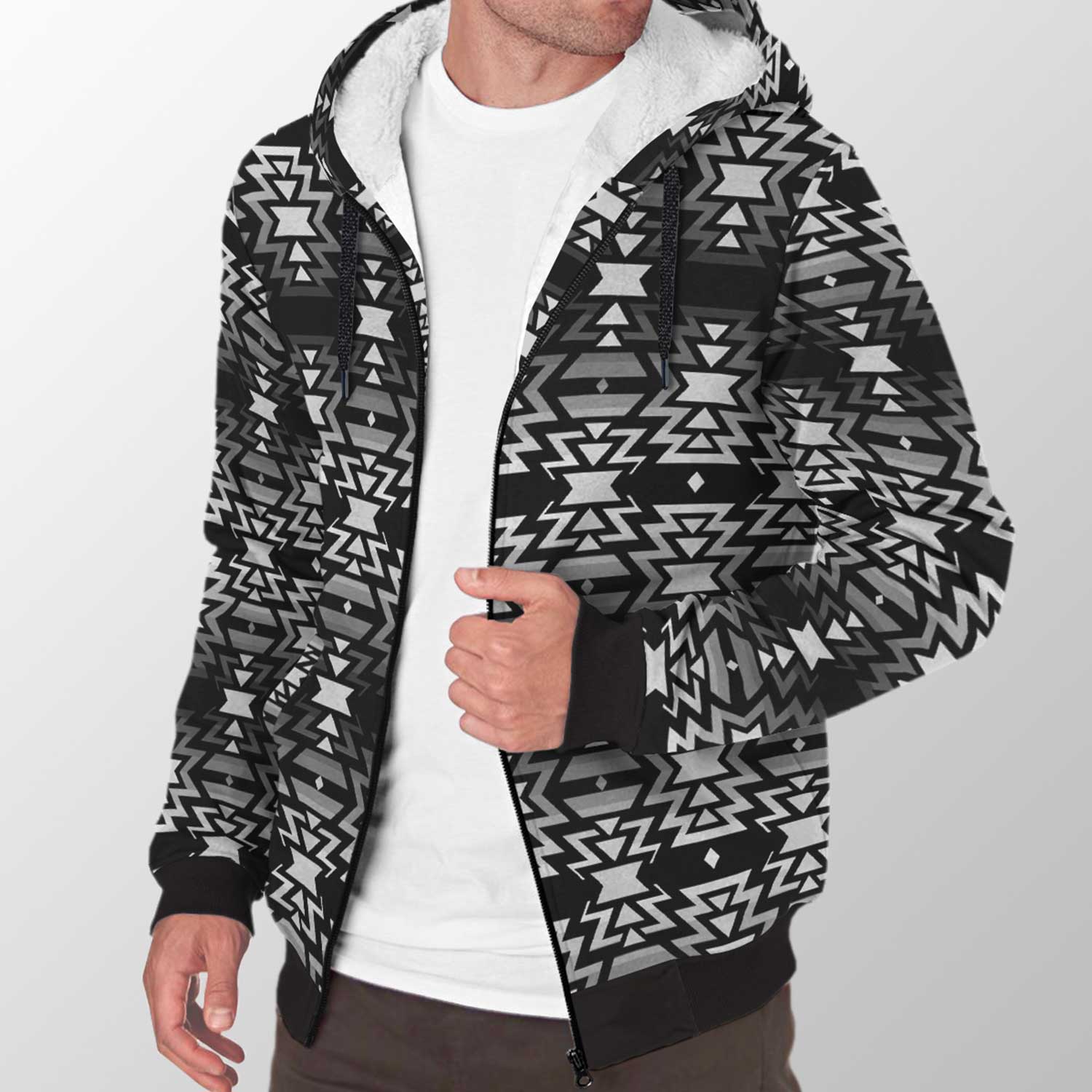 Black Fire Black and White Sherpa Hoodie 49 Dzine