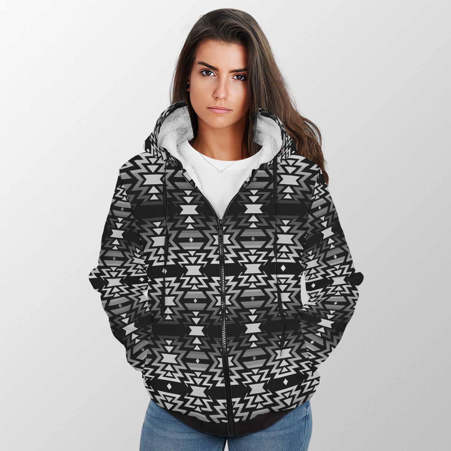 Black Fire Black and White Sherpa Hoodie 49 Dzine