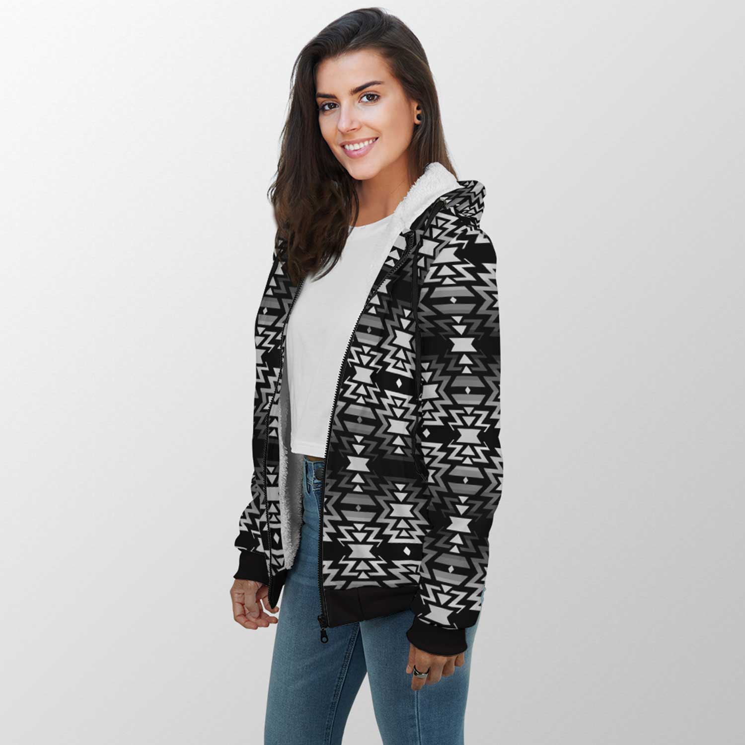 Black Fire Black and White Sherpa Hoodie 49 Dzine