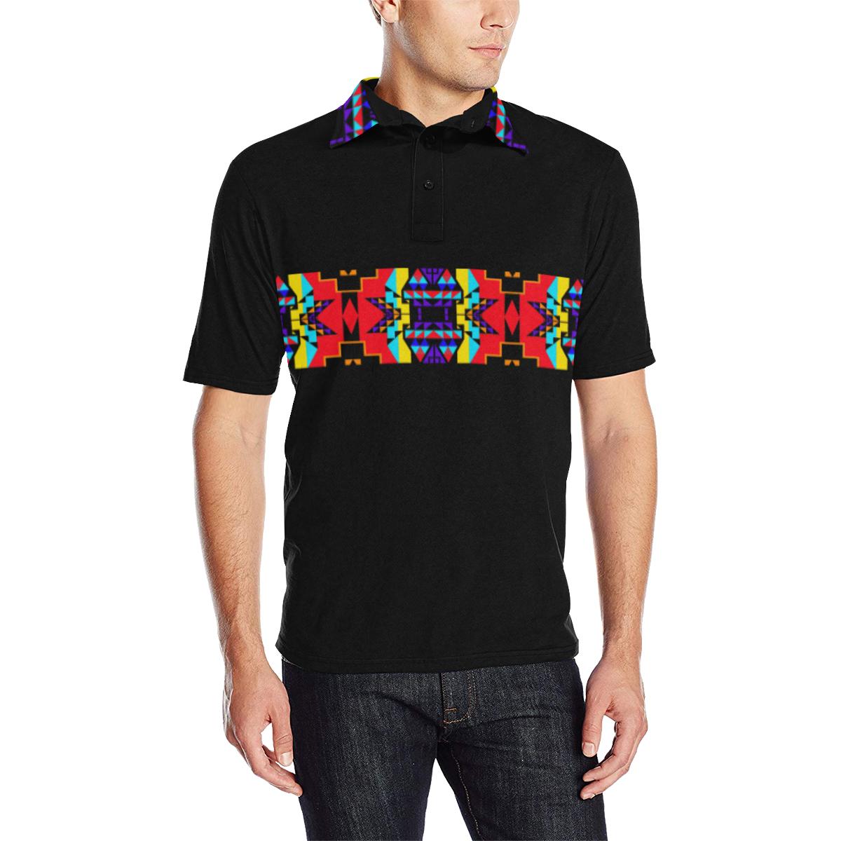 Black II Blanket Strip - I Men's All Over Print Polo Shirt (Model T55) Men's Polo Shirt (Model T55) e-joyer