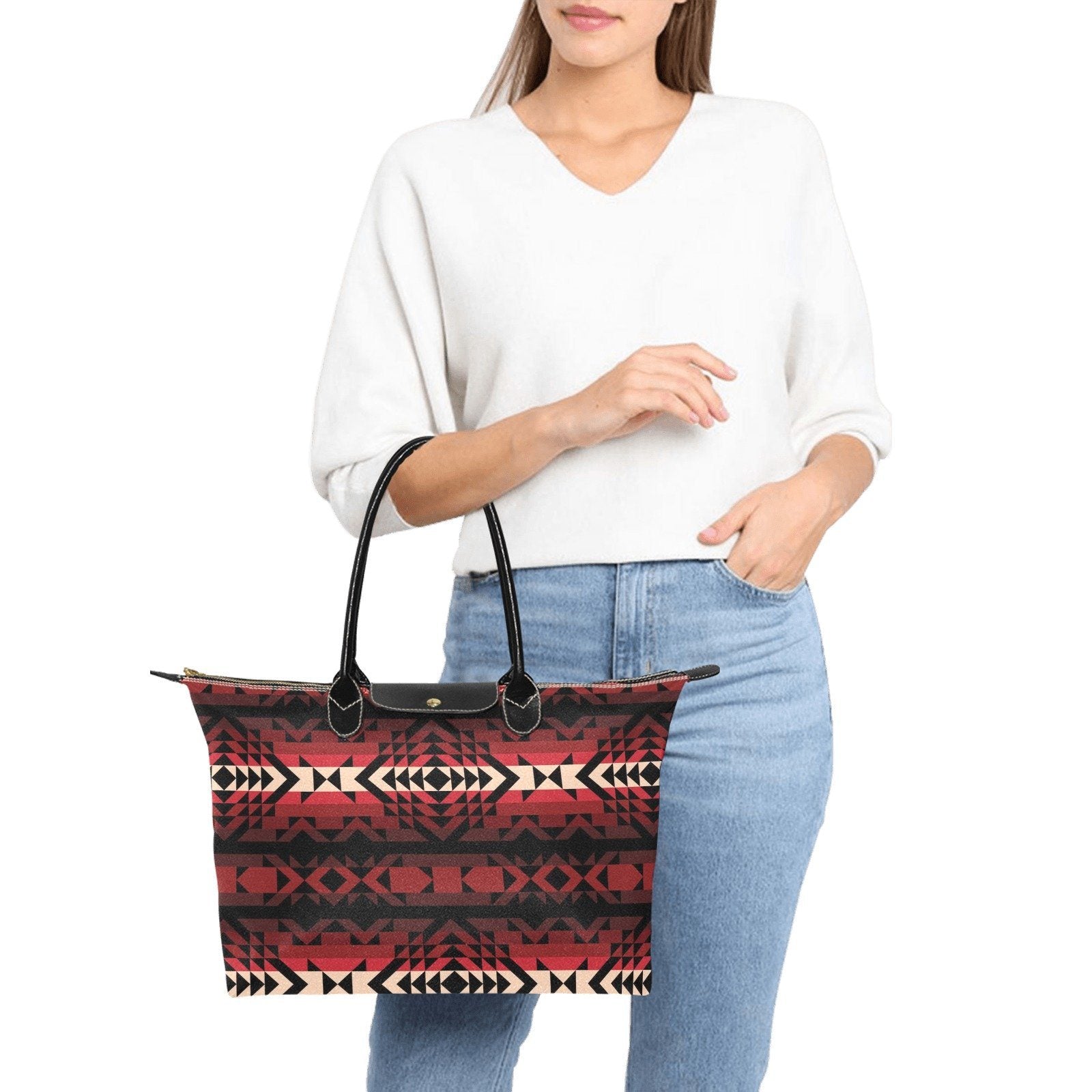 Black Rose Single-Shoulder Lady Handbag (Model 1714) bag e-joyer