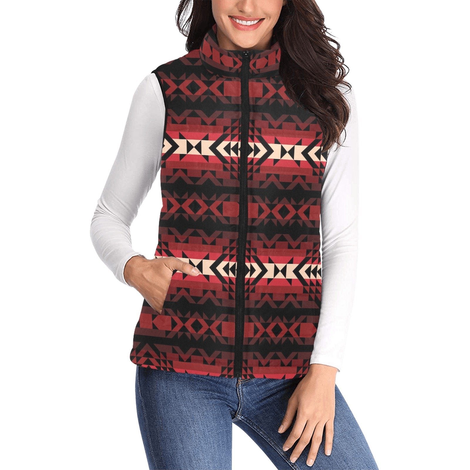 Black Rose Women's Padded Vest Jacket (Model H44) Women's Padded Vest Jacket (H44) e-joyer