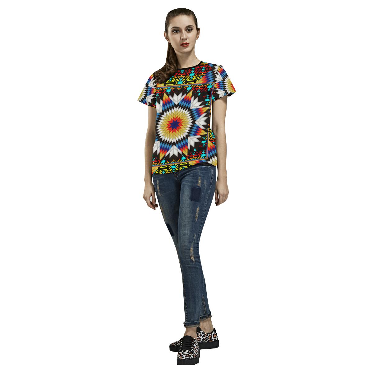 Blackfire and Turquoise Star All Over Print T-shirt for Women/Large Size (USA Size) (Model T40) All Over Print T-Shirt for Women/Large (T40) e-joyer