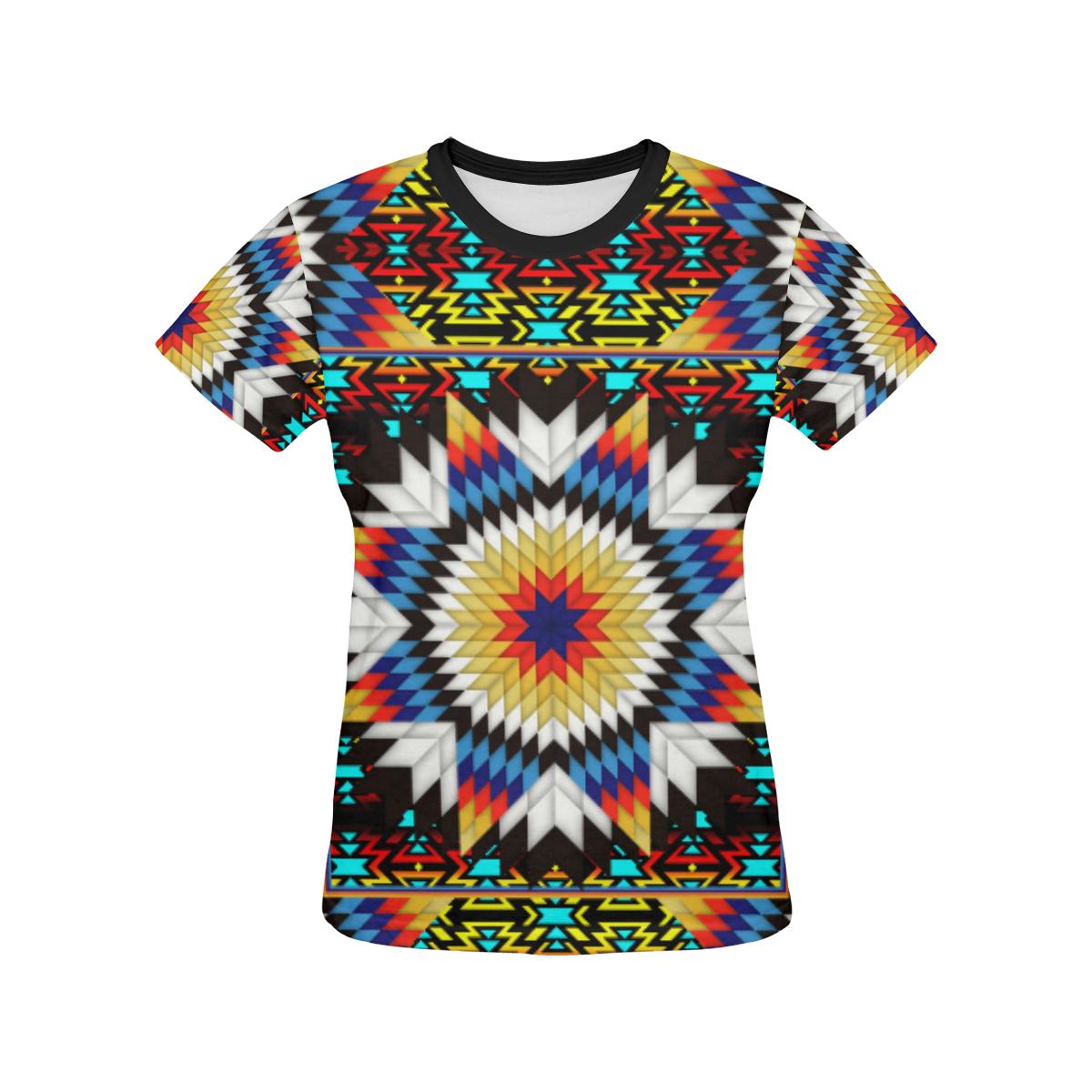 Blackfire and Turquoise Star All Over Print T-shirt for Women/Large Size (USA Size) (Model T40) All Over Print T-Shirt for Women/Large (T40) e-joyer