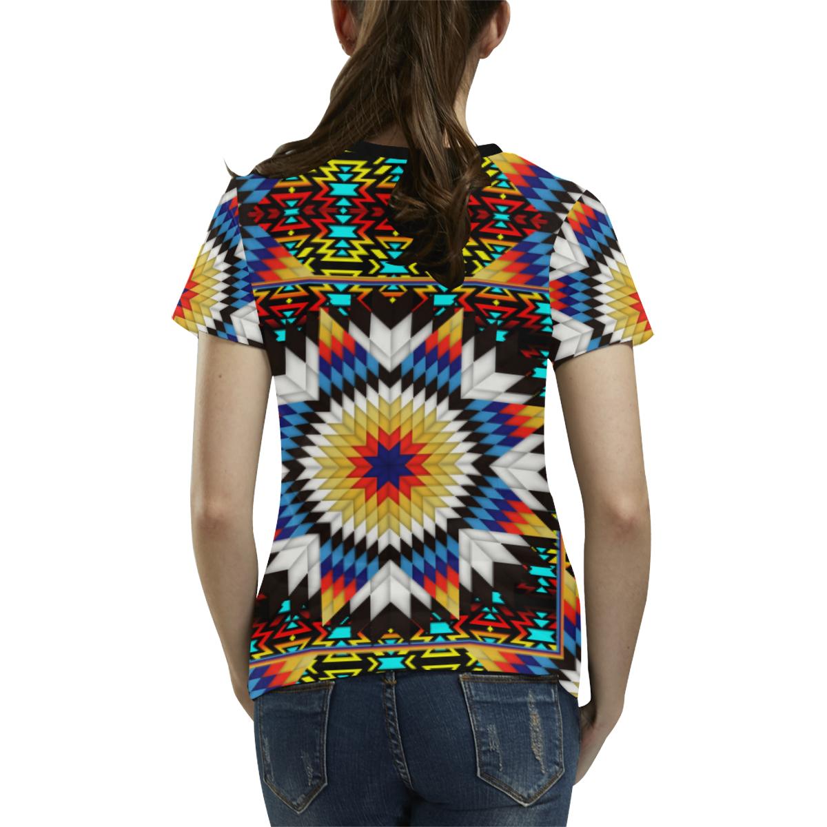Blackfire and Turquoise Star All Over Print T-shirt for Women/Large Size (USA Size) (Model T40) All Over Print T-Shirt for Women/Large (T40) e-joyer