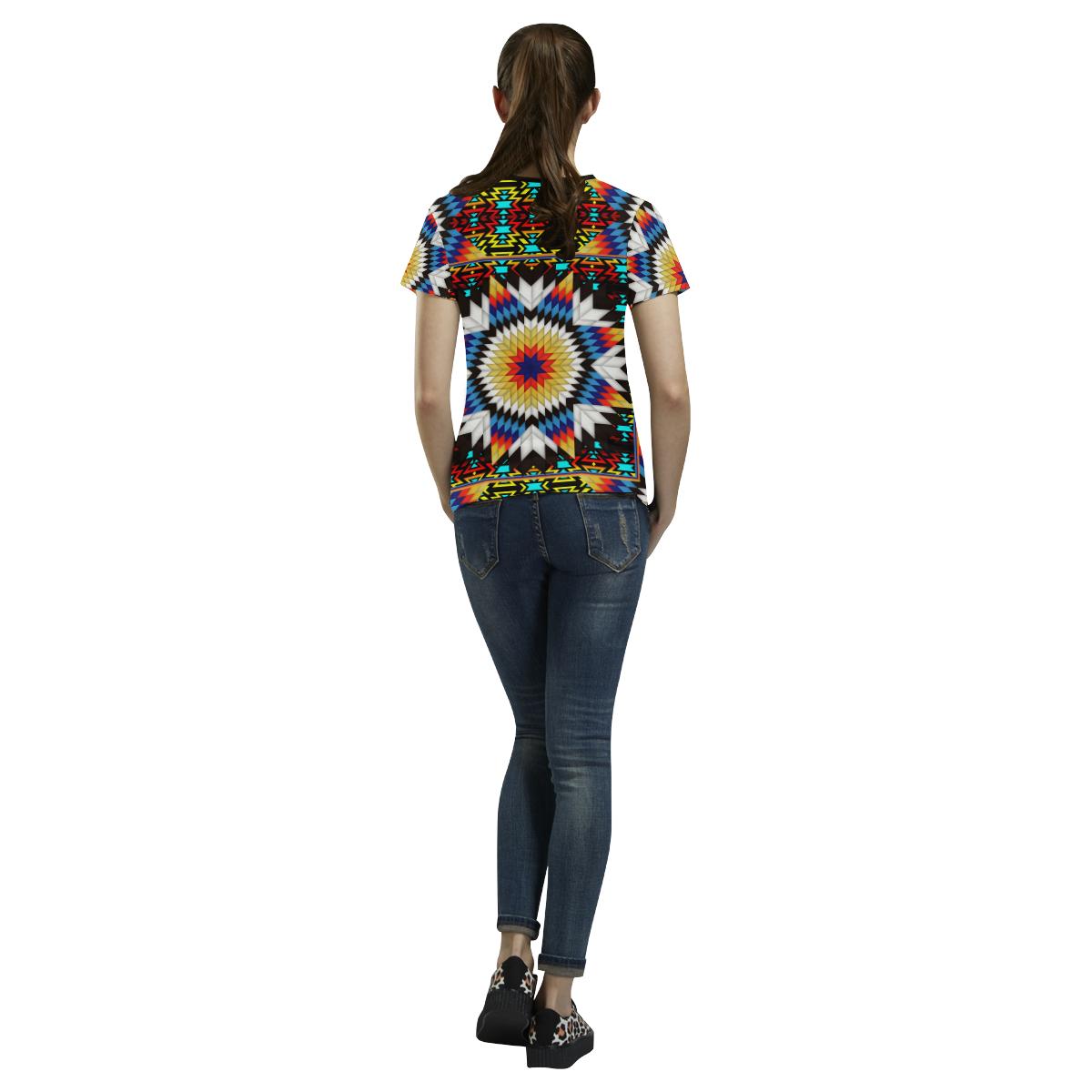 Blackfire and Turquoise Star All Over Print T-shirt for Women/Large Size (USA Size) (Model T40) All Over Print T-Shirt for Women/Large (T40) e-joyer