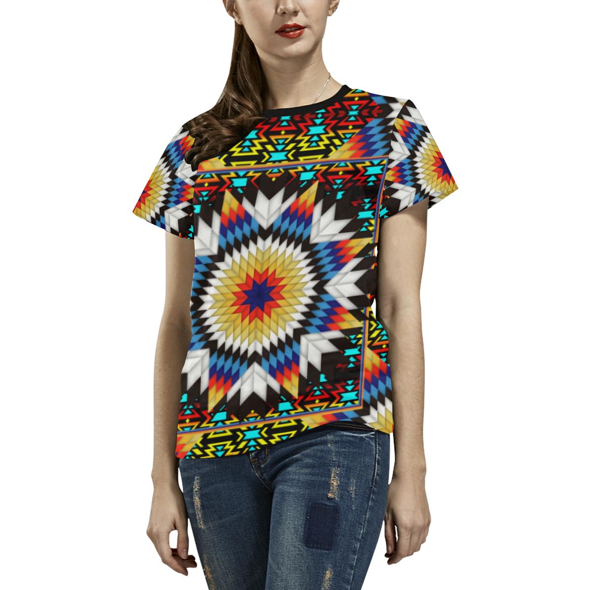 Blackfire and Turquoise Star All Over Print T-shirt for Women/Large Size (USA Size) (Model T40) All Over Print T-Shirt for Women/Large (T40) e-joyer