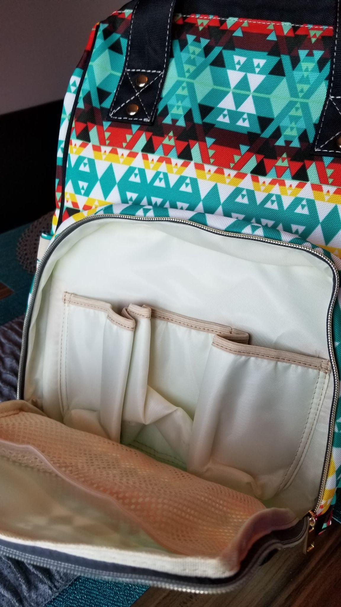 Blackfire and Turquoise Star Multi-Function Diaper Backpack (Model 1688) Diaper Backpack (1688) e-joyer
