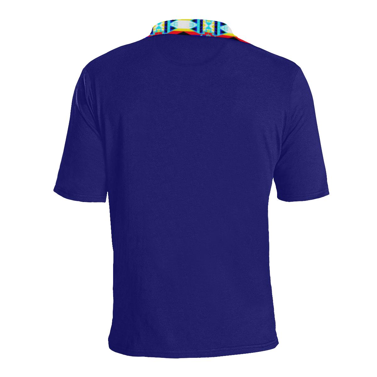 Blue Blanket Strip Men's All Over Print Polo Shirt (Model T55) Men's Polo Shirt (Model T55) e-joyer