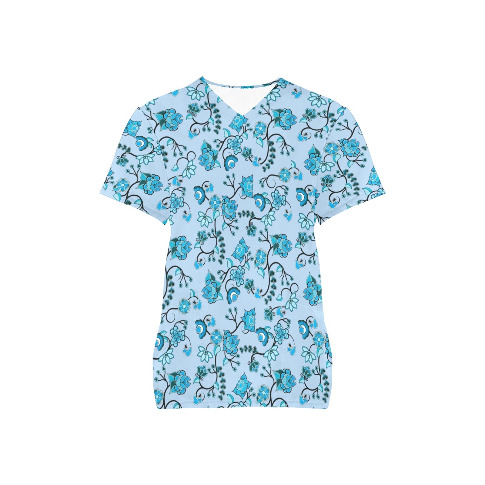 Blue Floral Amour All Over Print Scrub Top Scrub Top e-joyer