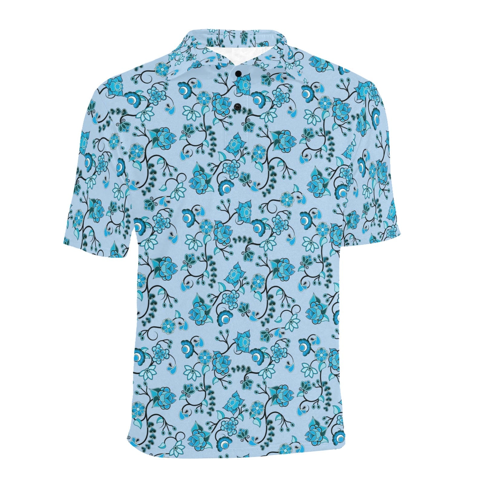 Blue Floral Amour Men's All Over Print Polo Shirt (Model T55) Men's Polo Shirt (Model T55) e-joyer