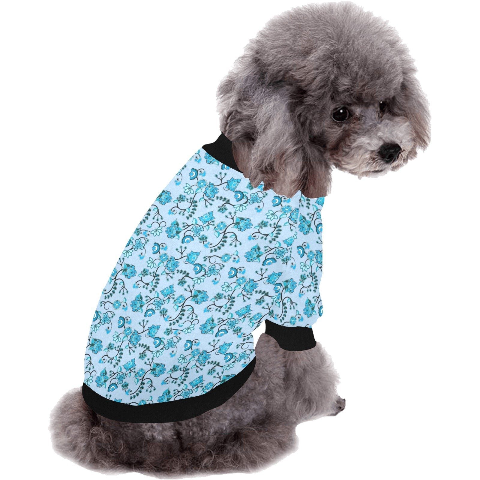 Blue Floral Amour Pet Dog Round Neck Shirt Pet Dog Round Neck Shirt e-joyer