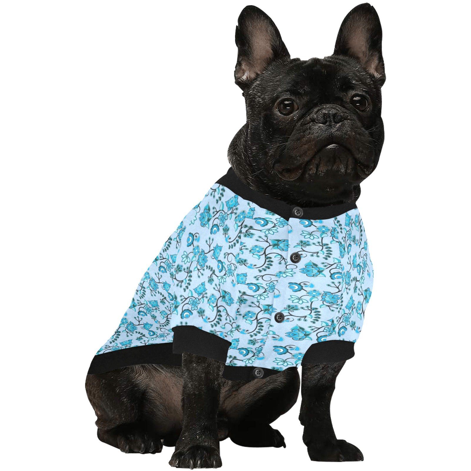 Blue Floral Amour Pet Dog Round Neck Shirt Pet Dog Round Neck Shirt e-joyer
