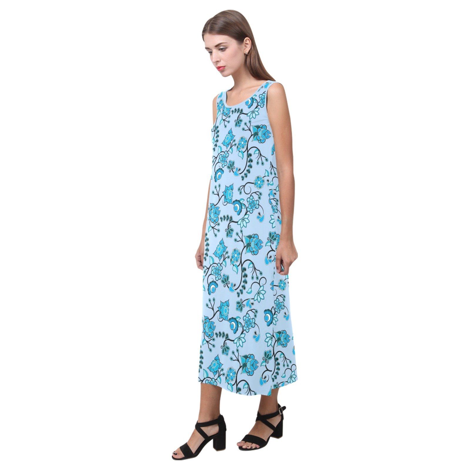 Blue Floral Amour Phaedra Sleeveless Open Fork Long Dress (Model D08) Phaedra Sleeveless Open Fork Long Dress (D08) e-joyer