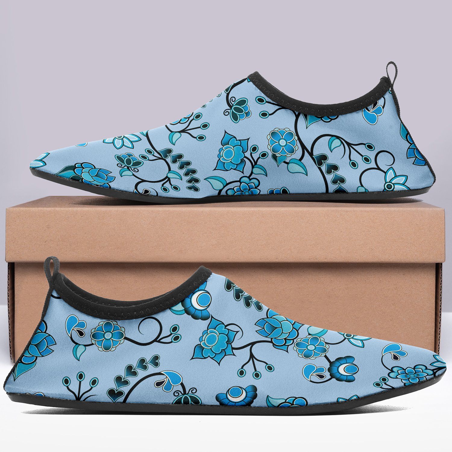 Blue Floral Amour Sockamoccs Kid's Slip On Shoes Herman