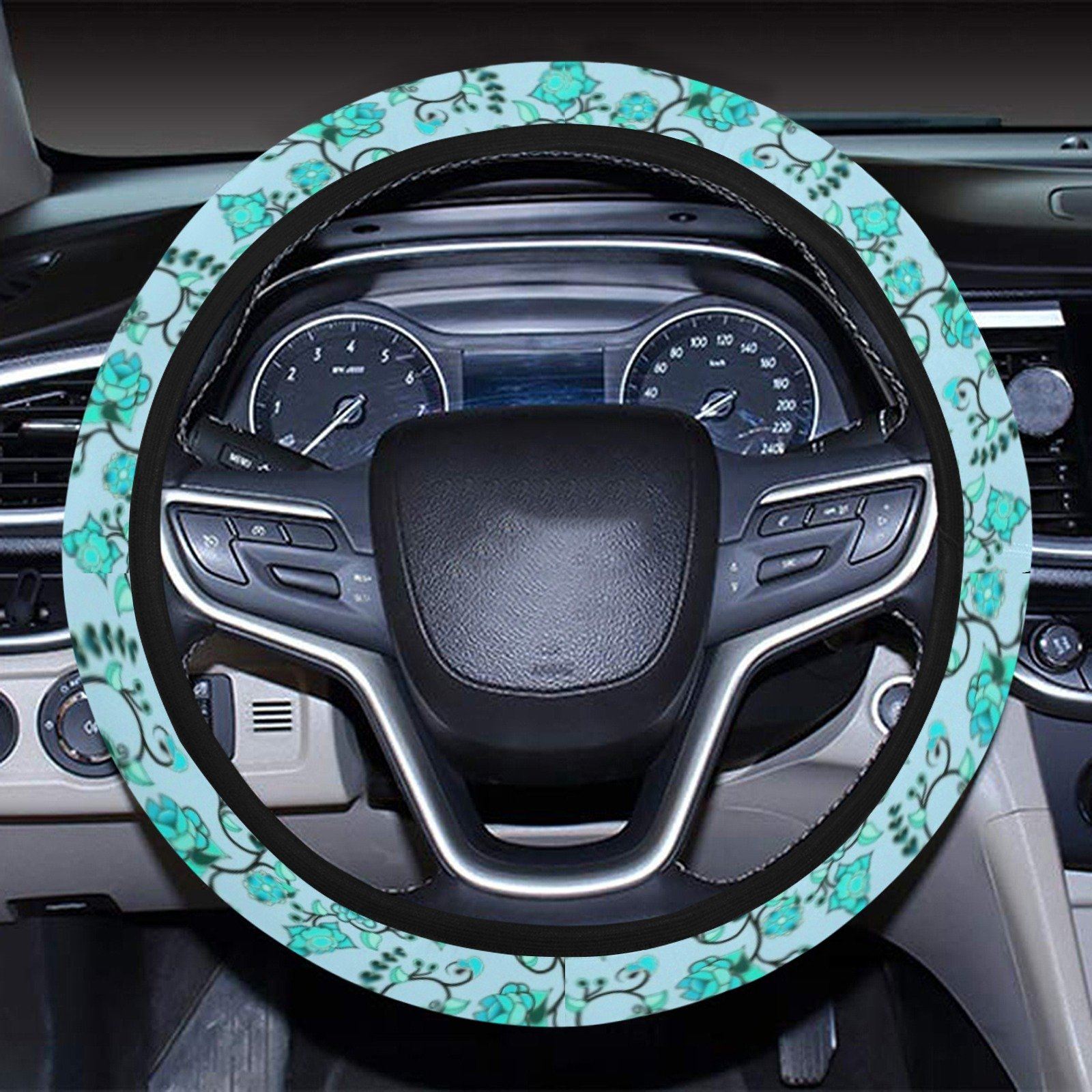 Blue Floral Amour Steering Wheel Cover with Elastic Edge Steering Wheel Cover with Elastic Edge e-joyer