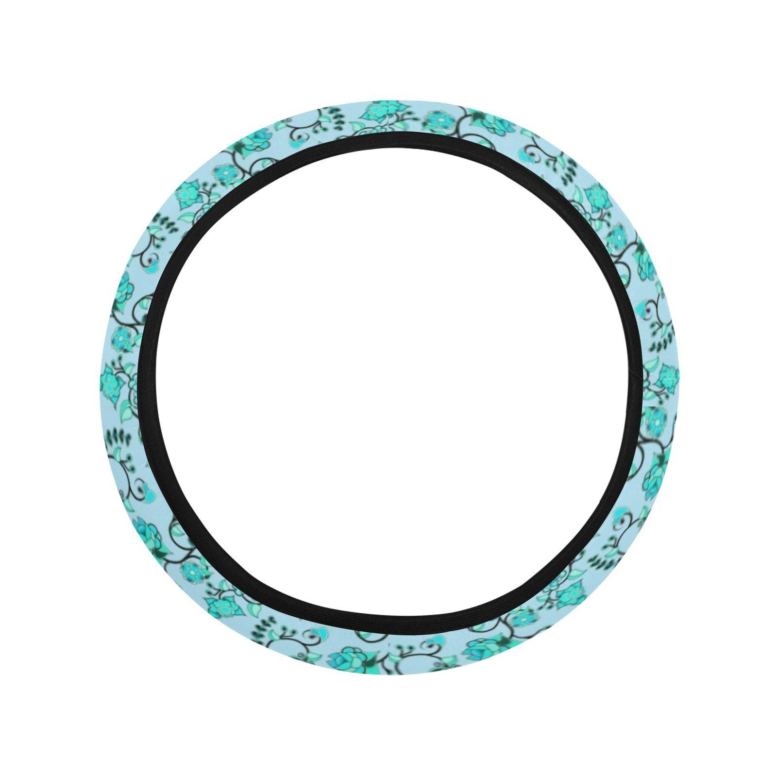 Blue Floral Amour Steering Wheel Cover with Elastic Edge Steering Wheel Cover with Elastic Edge e-joyer