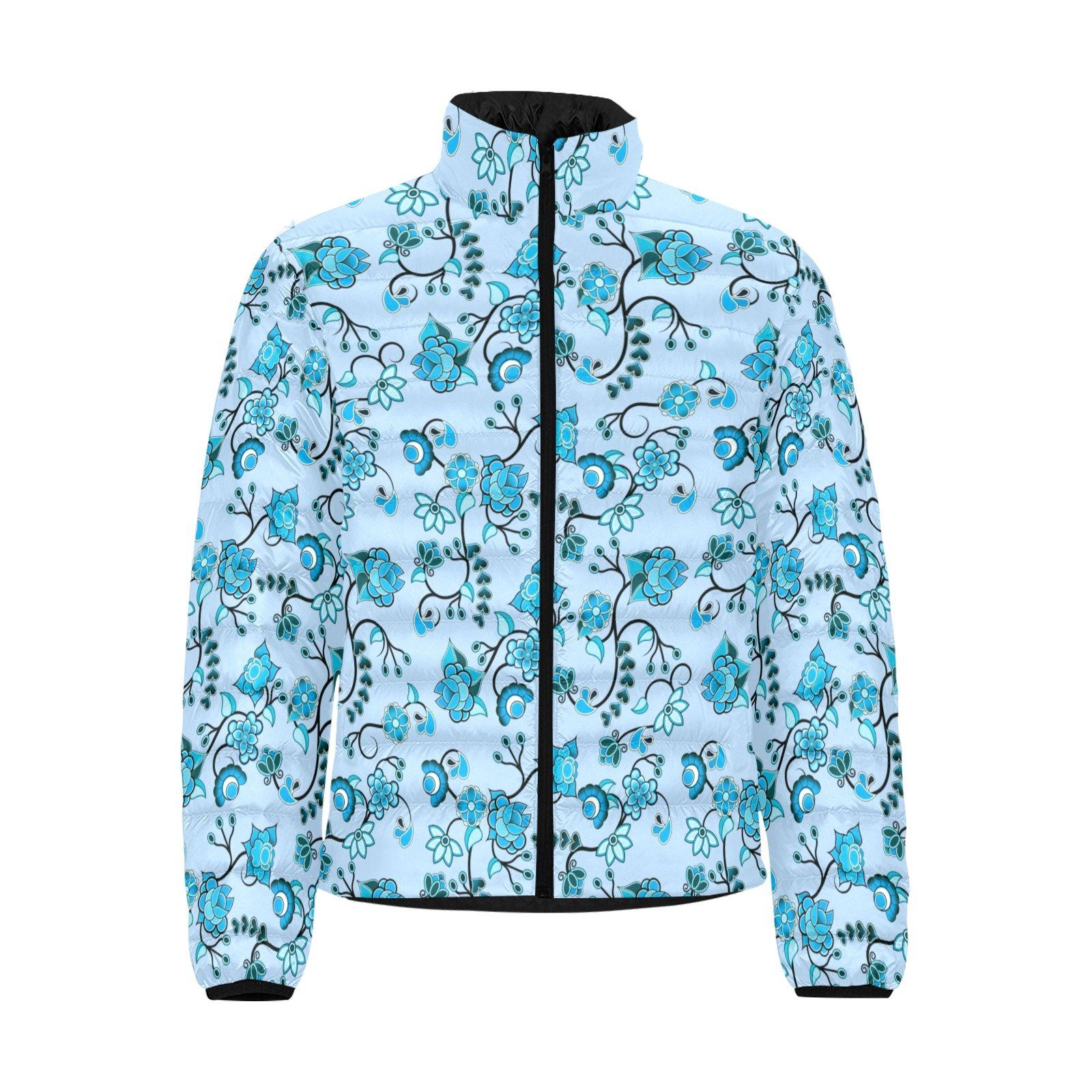 Blue Floral Amour Unisex Stand Collar Padded Jacket Men's Stand Collar Padded Jacket (H41) e-joyer