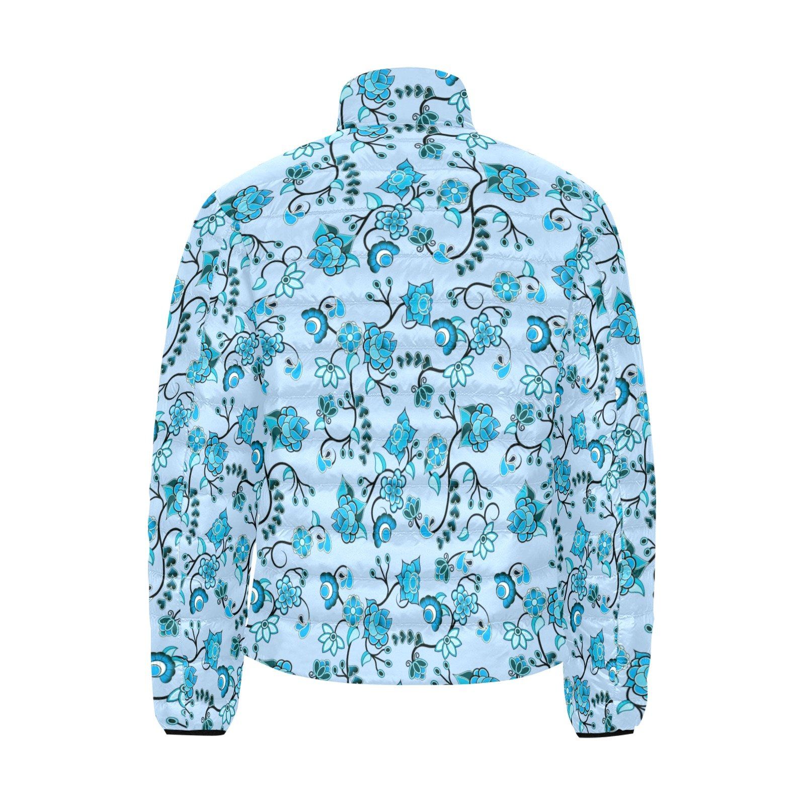 Blue Floral Amour Unisex Stand Collar Padded Jacket Men's Stand Collar Padded Jacket (H41) e-joyer
