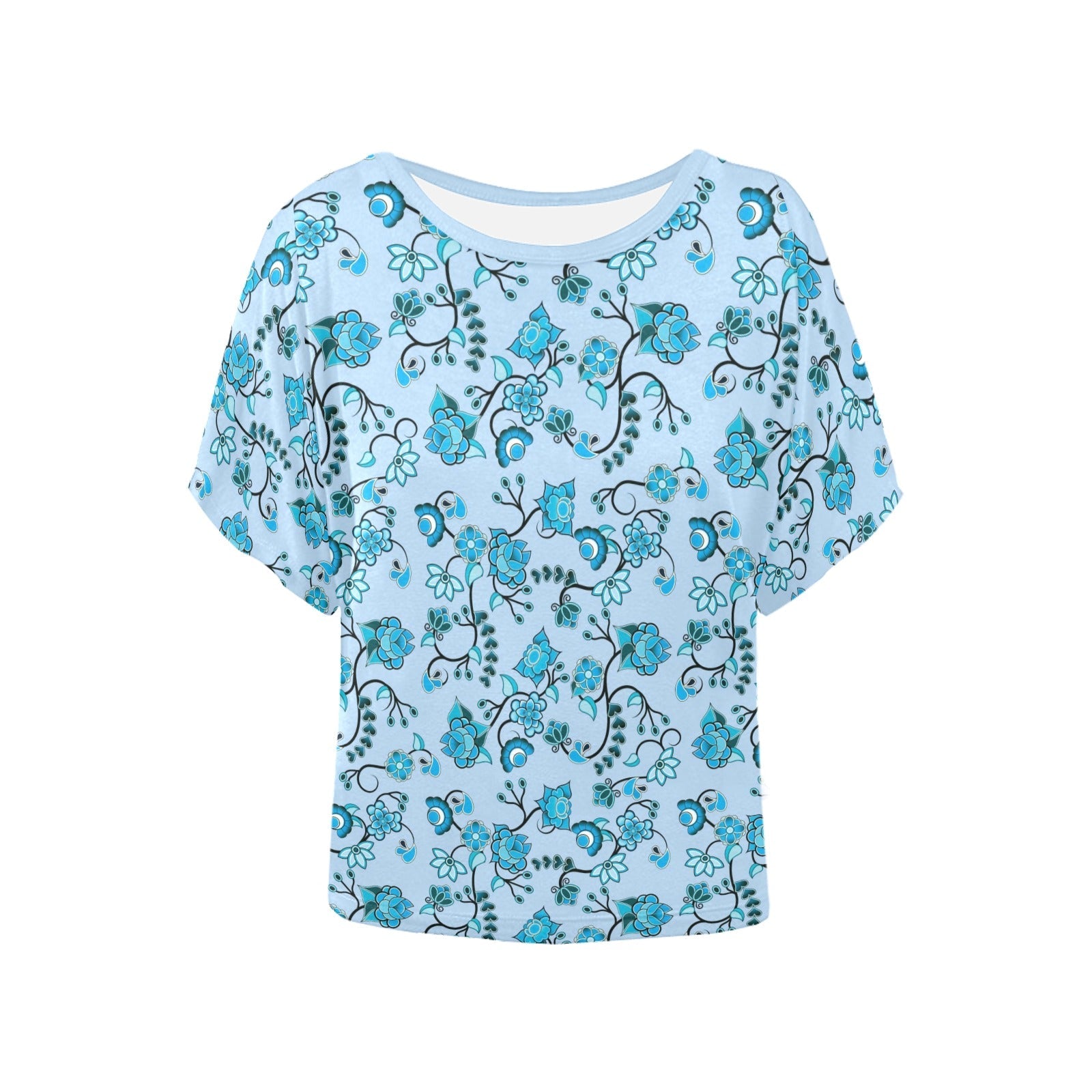 Blue Floral Amour Women's Batwing-Sleeved Blouse T shirt (Model T44) Women's Batwing-Sleeved Blouse T shirt (T44) e-joyer