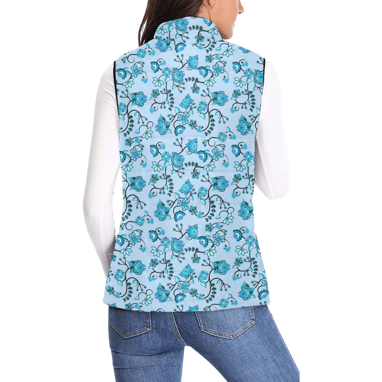 Blue Floral Amour Women's Padded Vest Jacket (Model H44) Women's Padded Vest Jacket (H44) e-joyer