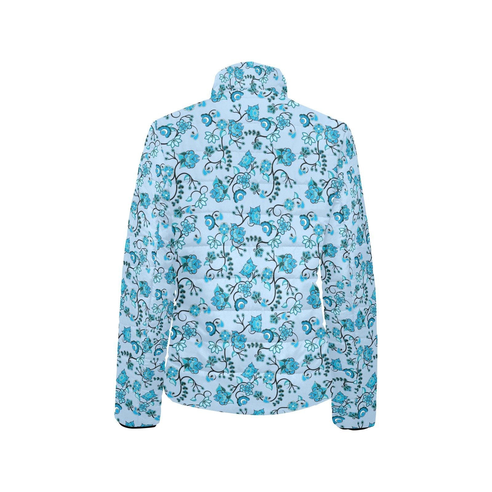 Blue Floral Amour Women's Stand Collar Padded Jacket (Model H41) jacket e-joyer