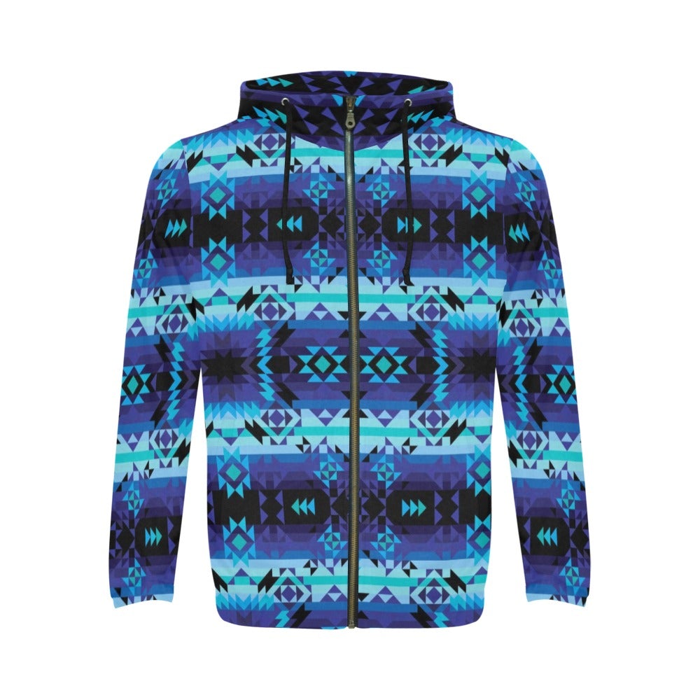 Blue Star All Over Print Full Zip Hoodie for Men (Model H14) hoodie e-joyer