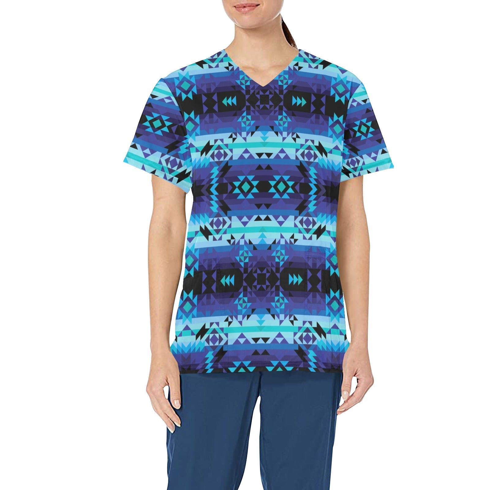 Blue Star All Over Print Scrub Top Scrub Top e-joyer