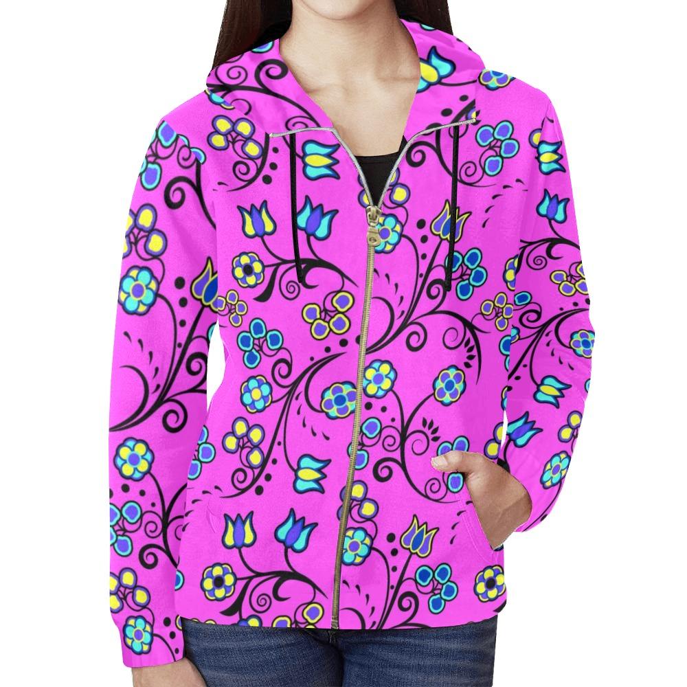 Blue Trio Bubblegum All Over Print Full Zip Hoodie for Women (Model H14) hoodie e-joyer