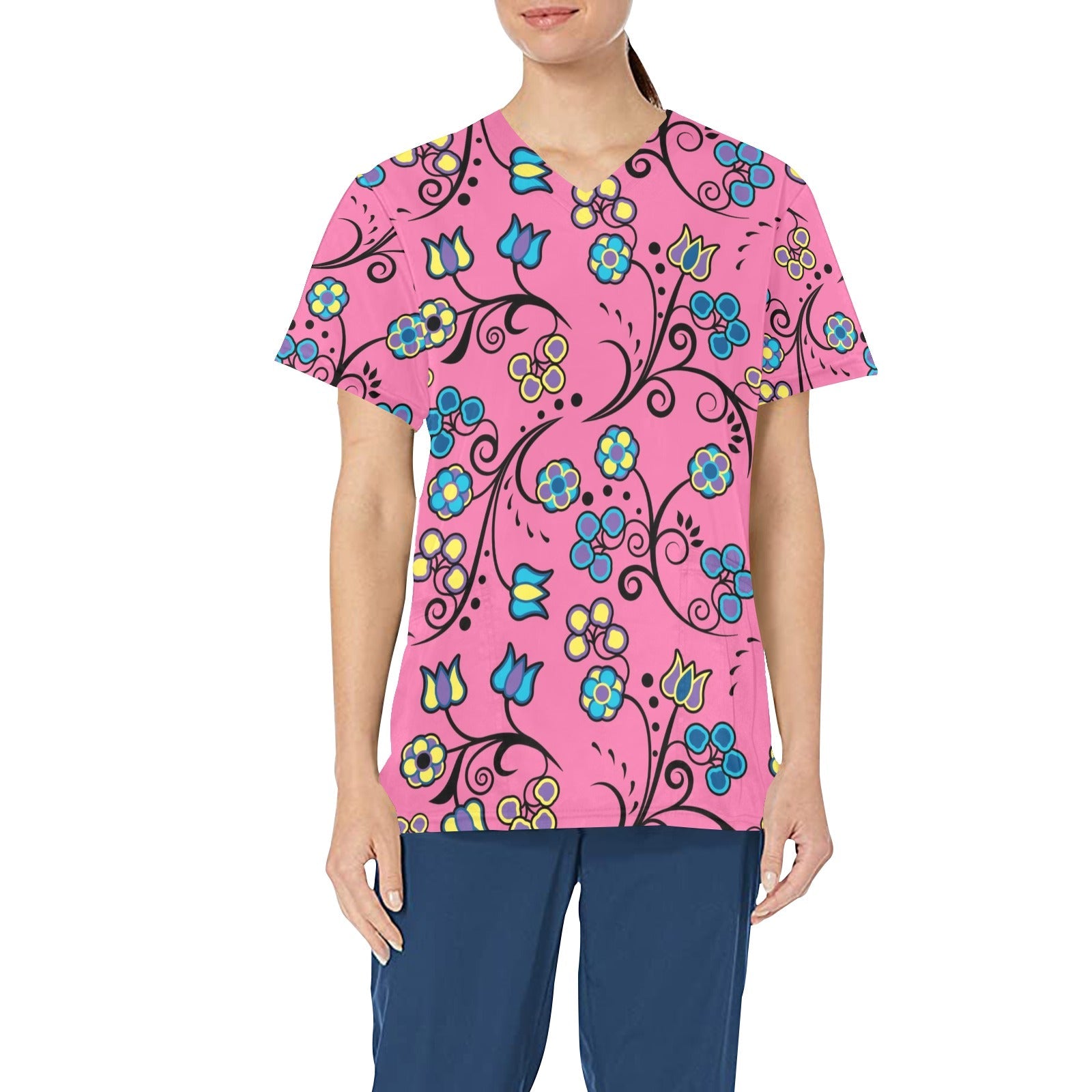 Blue Trio Bubblegum All Over Print Scrub Top Scrub Top e-joyer