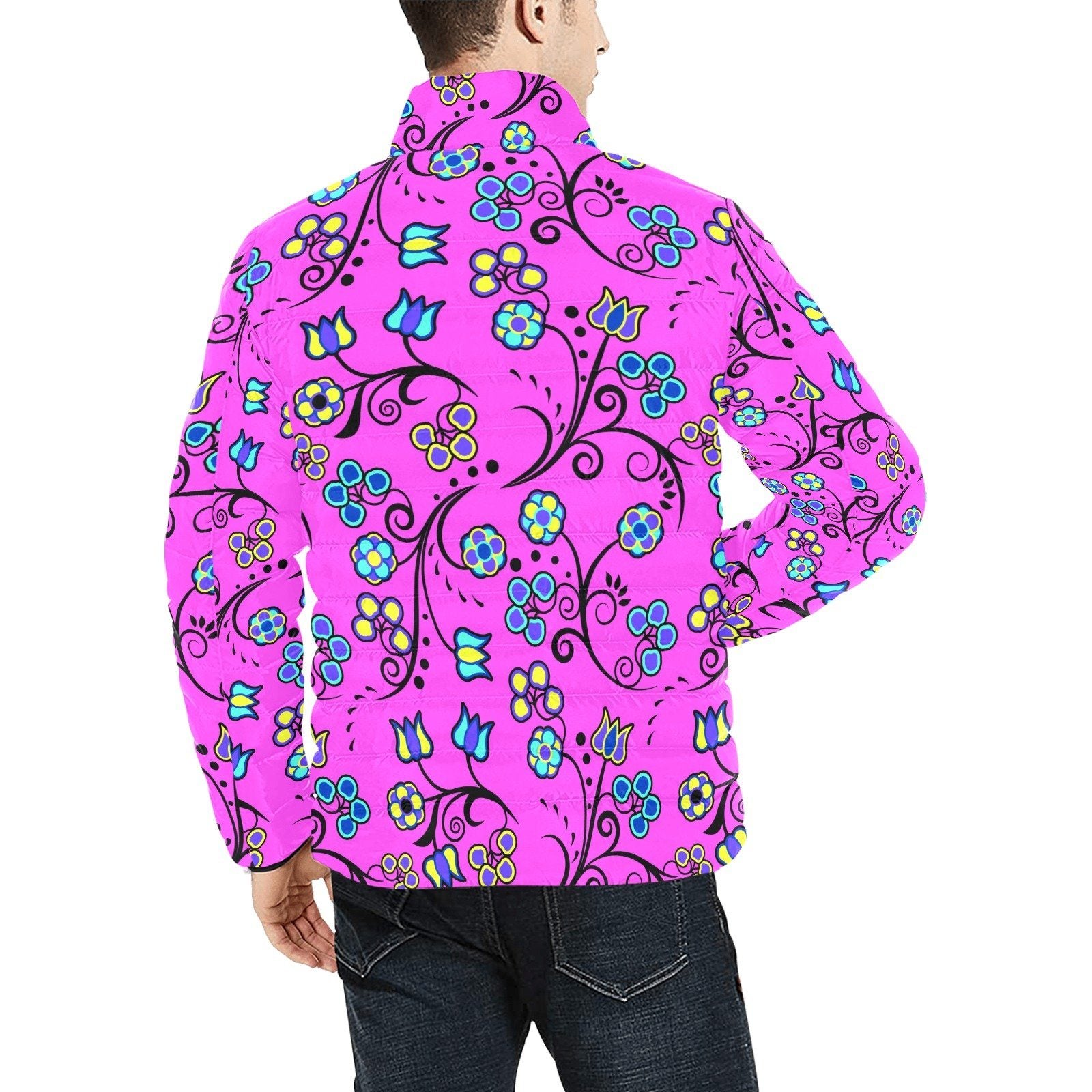 Blue Trio Bubblegum Men's Stand Collar Padded Jacket (Model H41) Men's Stand Collar Padded Jacket (H41) e-joyer