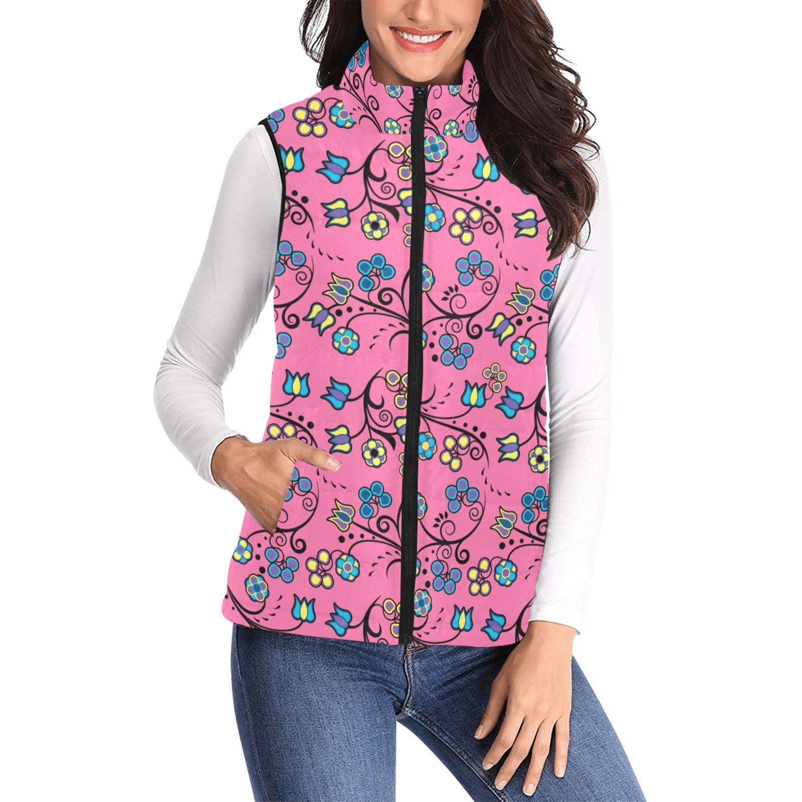 Blue Trio Bubblegum Women's Padded Vest Jacket (Model H44) Women's Padded Vest Jacket (H44) e-joyer