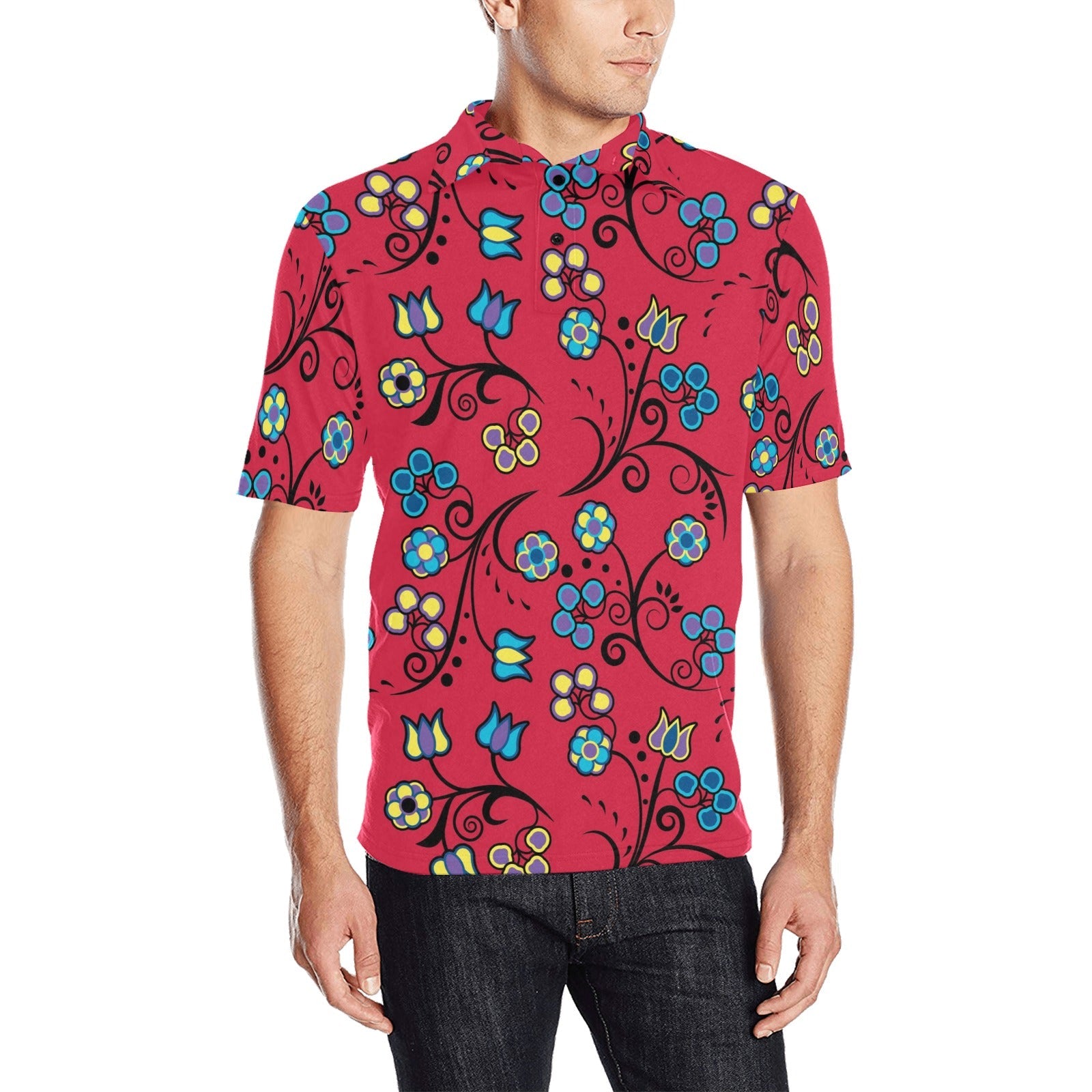 Blue Trio Cardinal Men's All Over Print Polo Shirt (Model T55) Men's Polo Shirt (Model T55) e-joyer