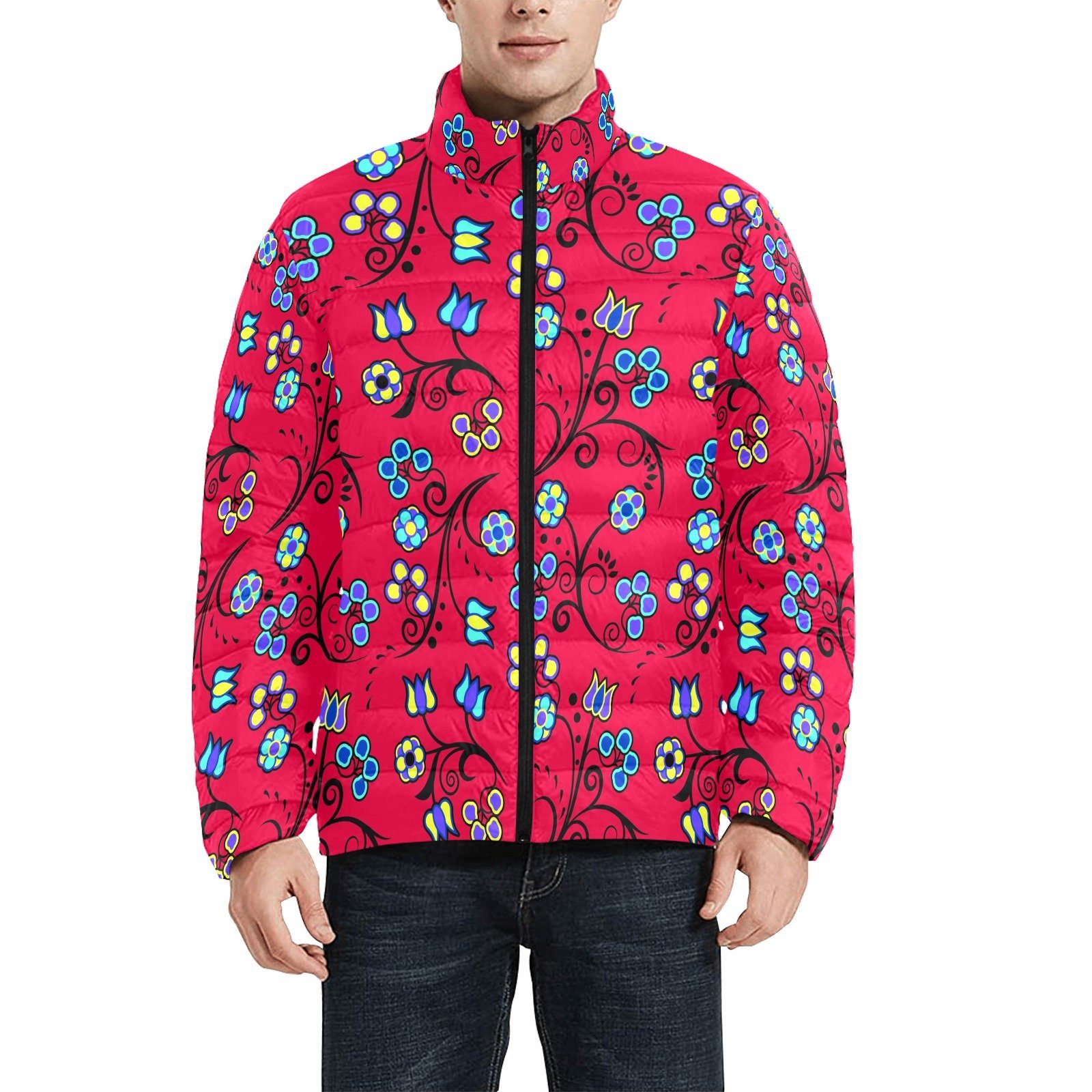 Blue Trio Cardinal Men's Stand Collar Padded Jacket (Model H41) Men's Stand Collar Padded Jacket (H41) e-joyer